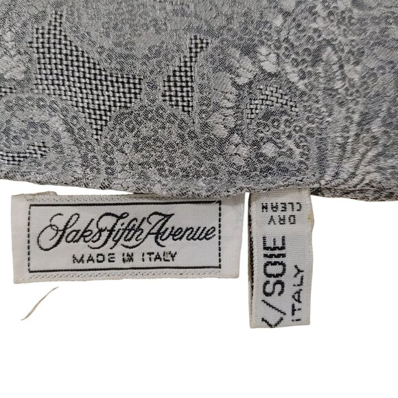 Saks Fifth Avenue Vintage Italian Paisley Silk Scarf Gray Fringed Edges 56 by 17 - Picture 9 of 11